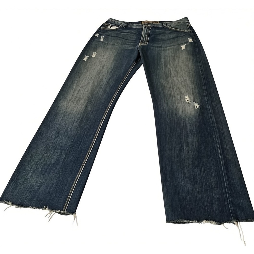 BKE Marshall Mens Jeans Size 38x31 Distressed cut offs Flared Leg Denim bootleg